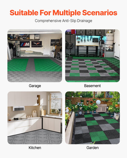 VEVOR Interlocking Drainage Mat, 12” x 12” Modular Interlocking Cushion, 24 Pcs Splicing Drainage Mats, Non-Slip Gray PP Drainage Floor Tile and Shower Mat, for Garage, Garden, Kitchen & Outdoor - CKPSD12X12IN7YEXHV0 - view 7