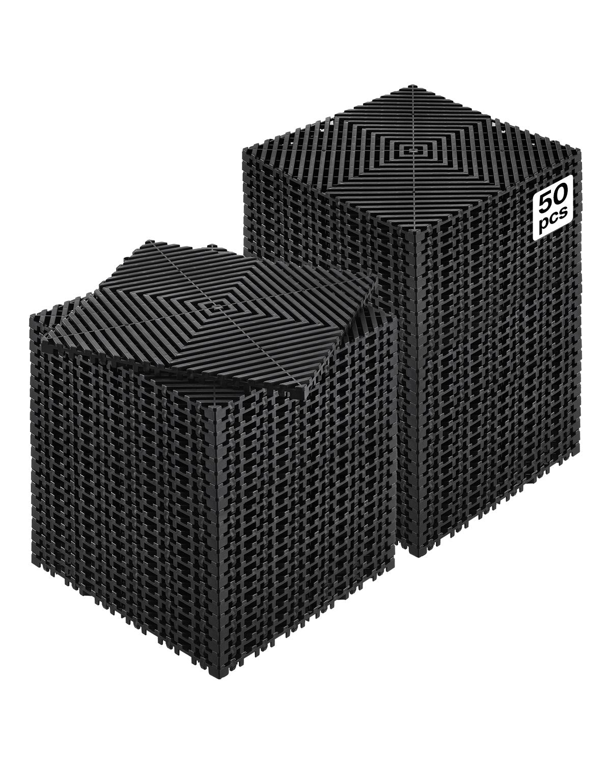 VEVOR Interlocking Drainage Mat, 12” x 12” Modular Interlocking Cushion, 50 Pcs Splicing Drainage Mats, Non-Slip Black PP Drainage Floor Tile and Shower Mat, for Garage, Garden, Kitchen & Outdoor - CKPSD12X12INH8T9BV0 - view 1