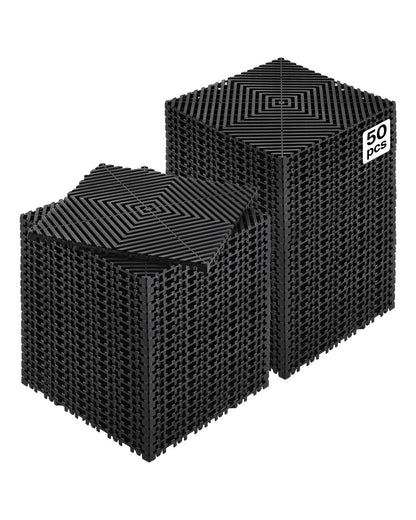 VEVOR Interlocking Drainage Mat, 12” x 12” Modular Interlocking Cushion, 50 Pcs Splicing Drainage Mats, Non-Slip Black PP Drainage Floor Tile and Shower Mat, for Garage, Garden, Kitchen & Outdoor - CKPSD12X12INH8T9BV0 - view 1