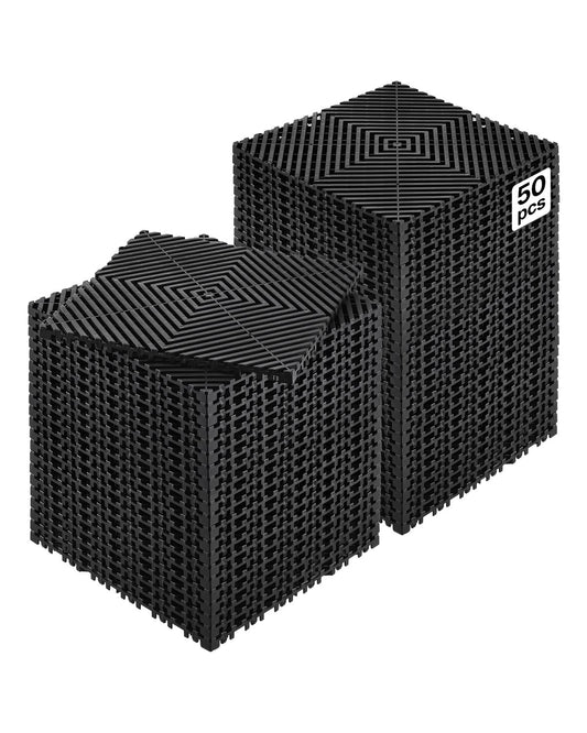 VEVOR Interlocking Drainage Mat, 12” x 12” Modular Interlocking Cushion, 50 Pcs Splicing Drainage Mats, Non-Slip Black PP Drainage Floor Tile and Shower Mat, for Garage, Garden, Kitchen & Outdoor - CKPSD12X12INH8T9BV0 - view 1