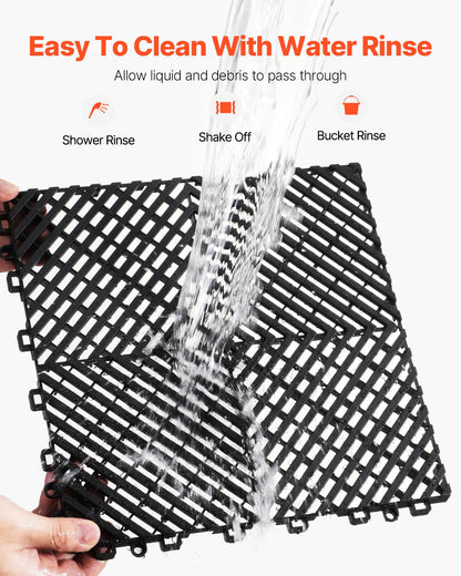 VEVOR Interlocking Drainage Mat, 12” x 12” Modular Interlocking Cushion, 50 Pcs Splicing Drainage Mats, Non-Slip Black PP Drainage Floor Tile and Shower Mat, for Garage, Garden, Kitchen & Outdoor - CKPSD12X12INH8T9BV0 - view 5