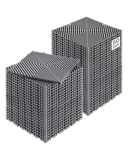 VEVOR Interlocking Drainage Mat, 12” x 12” Modular Interlocking Cushion, 50 Pcs Splicing Drainage Mats, Non-Slip Gray PP Drainage Floor Tile and Shower Mat, for Garage, Garden, Kitchen & Outdoor - CKPSD12X12INHIBDXV0 - view 1