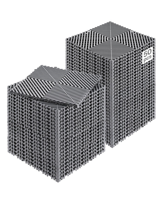 VEVOR Interlocking Drainage Mat, 12” x 12” Modular Interlocking Cushion, 50 Pcs Splicing Drainage Mats, Non-Slip Gray PP Drainage Floor Tile and Shower Mat, for Garage, Garden, Kitchen & Outdoor - CKPSD12X12INHIBDXV0 - view 1