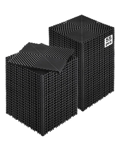VEVOR Interlocking Drainage Mat, 12” x 12” Modular Interlocking Cushion, 55 Pcs Splicing Drainage Mats, Non-Slip Black PP Drainage Floor Tile and Shower Mat, for Garage, Garden, Kitchen & Outdoor - CKPSD12X12INHT62XV0 - view 1