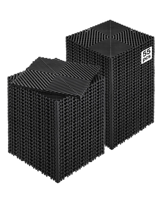 VEVOR Interlocking Drainage Mat, 12” x 12” Modular Interlocking Cushion, 55 Pcs Splicing Drainage Mats, Non-Slip Black PP Drainage Floor Tile and Shower Mat, for Garage, Garden, Kitchen & Outdoor - CKPSD12X12INHT62XV0 - view 1