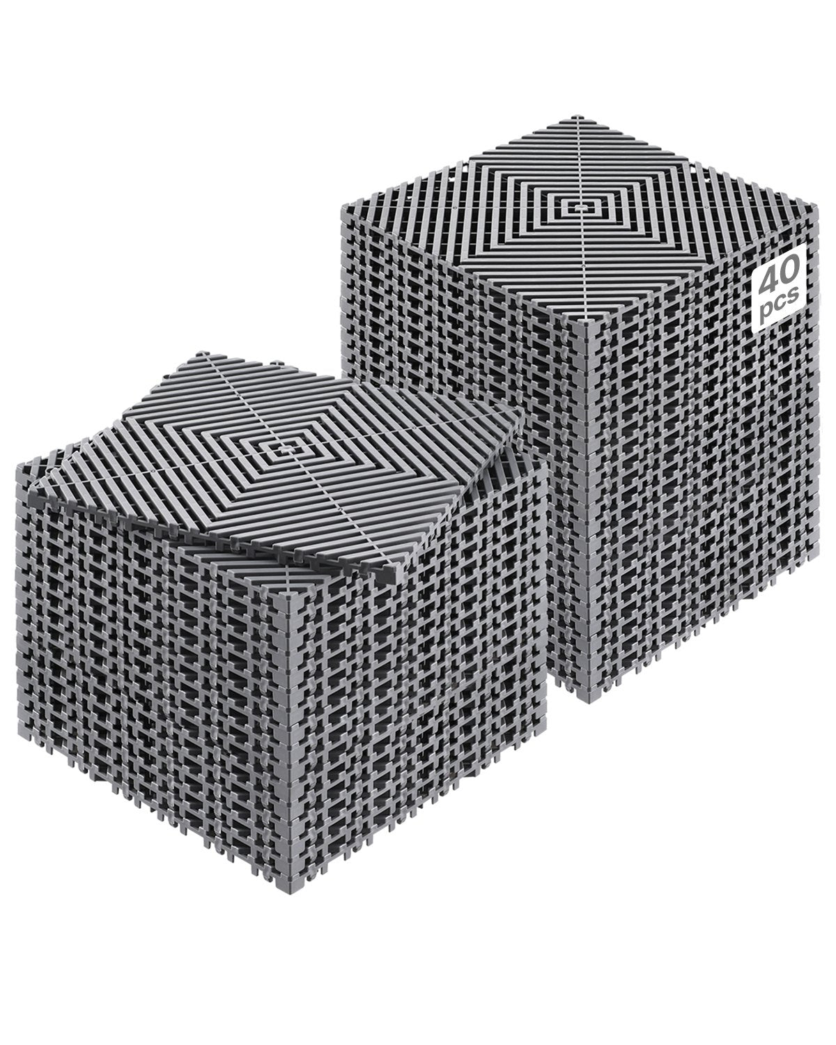 VEVOR Interlocking Drainage Mat, 12” x 12” Modular Interlocking Cushion, 40 Pcs Splicing Drainage Mats, Non-Slip Gray PP Drainage Floor Tile and Shower Mat, for Garage, Garden, Kitchen & Outdoor - CKPSD12X12INYQCJXV0 - view 1