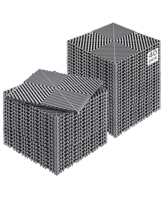 VEVOR Interlocking Drainage Mat, 12” x 12” Modular Interlocking Cushion, 40 Pcs Splicing Drainage Mats, Non-Slip Gray PP Drainage Floor Tile and Shower Mat, for Garage, Garden, Kitchen & Outdoor - CKPSD12X12INYQCJXV0 - view 1