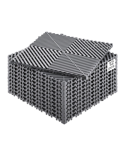 VEVOR Interlocking Drainage Mat, 12” x 12” Modular Interlocking Cushion, 12 Pcs Splicing Drainage Mats, Non-Slip Gray PP Drainage Floor Tile and Shower Mat, for Garage, Garden, Kitchen & Outdoor - CKPSD12X12YC7FR5ZV0 - view 1