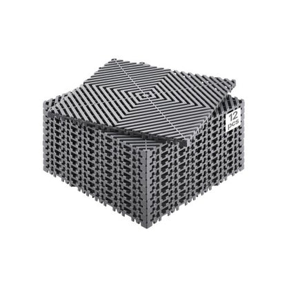 VEVOR Interlocking Drainage Mat, 12” x 12” Modular Interlocking Cushion, 12 Pcs Splicing Drainage Mats, Non-Slip Gray PP Drainage Floor Tile and Shower Mat, for Garage, Garden, Kitchen & Outdoor - CKPSD12X12YC7FR5ZV0 - view 2