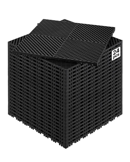 VEVOR Interlocking Drainage Mat, 15.7” x 15.7” Modular Interlocking Cushion, 24 Pcs Splicing Drainage Mats, Non-Slip Black PP Drainage Floor Tile and Shower Mat, for Garage, Garden, Kitchen & Outdoor - CKPSD157157I4GH6AV0 - view 1