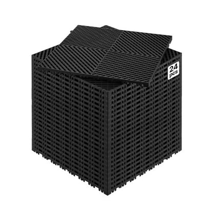 VEVOR Interlocking Drainage Mat, 15.7” x 15.7” Modular Interlocking Cushion, 24 Pcs Splicing Drainage Mats, Non-Slip Black PP Drainage Floor Tile and Shower Mat, for Garage, Garden, Kitchen & Outdoor - CKPSD157157I4GH6AV0 - view 2
