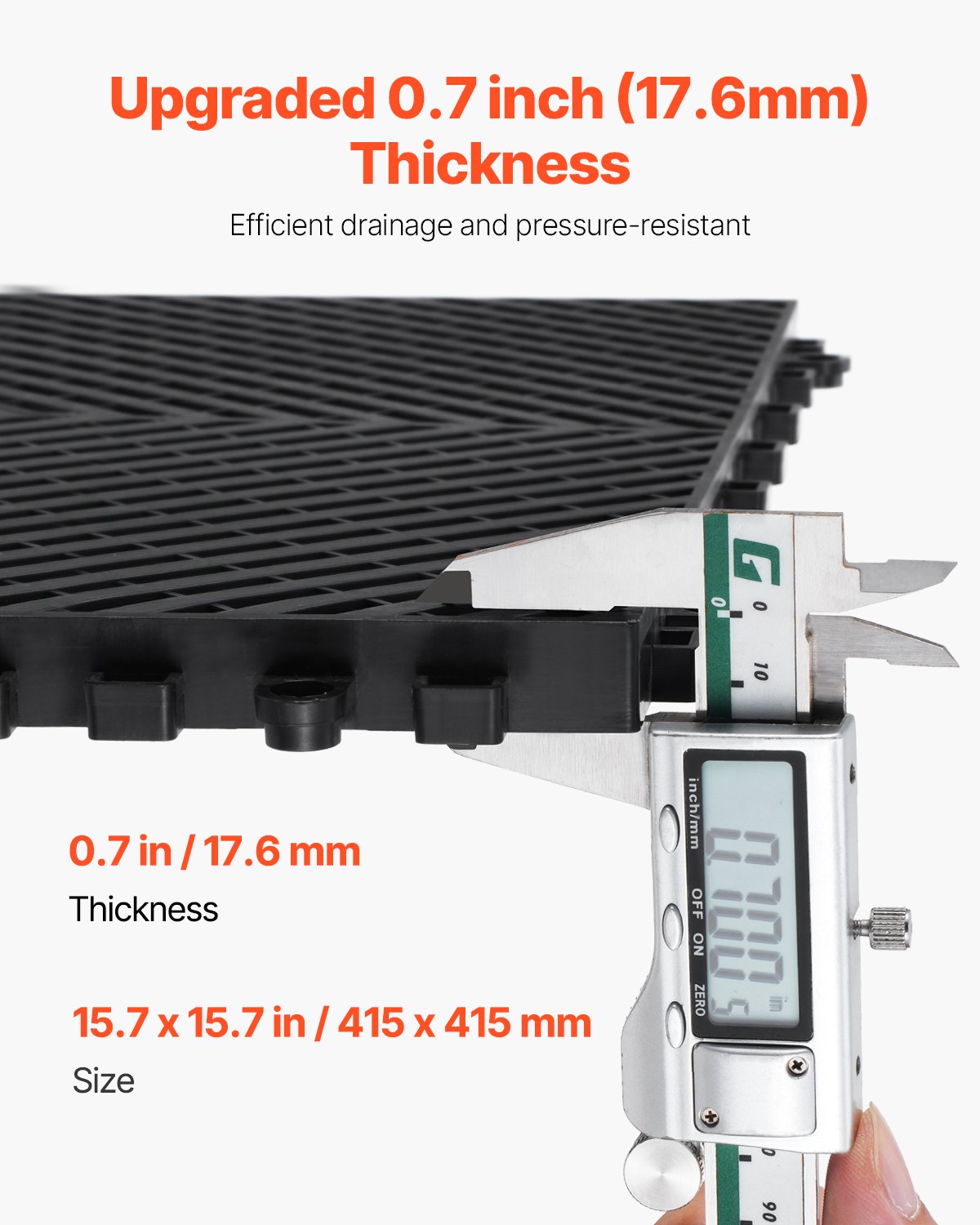 VEVOR Interlocking Drainage Mat, 15.7” x 15.7” Modular Interlocking Cushion, 24 Pcs Splicing Drainage Mats, Non-Slip Black PP Drainage Floor Tile and Shower Mat, for Garage, Garden, Kitchen & Outdoor - CKPSD157157I4GH6AV0 - view 4