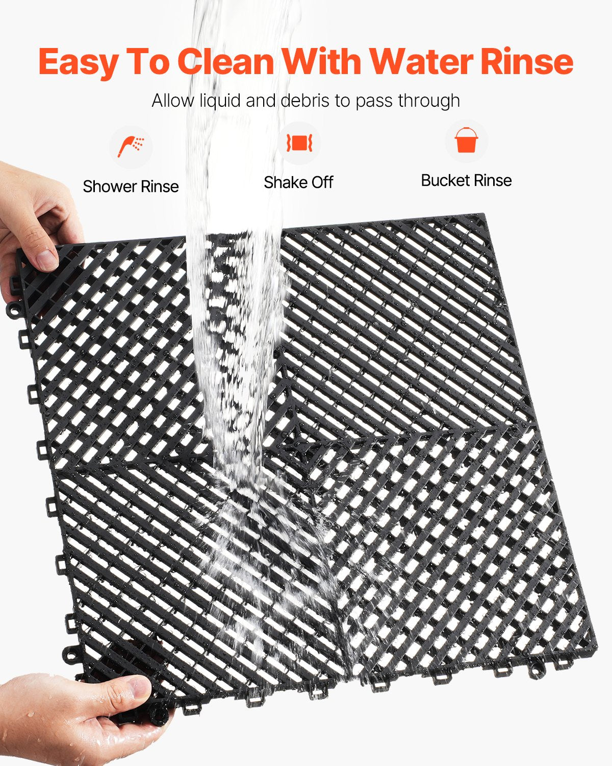 VEVOR Interlocking Drainage Mat, 15.7” x 15.7” Modular Interlocking Cushion, 24 Pcs Splicing Drainage Mats, Non-Slip Black PP Drainage Floor Tile and Shower Mat, for Garage, Garden, Kitchen & Outdoor - CKPSD157157I4GH6AV0 - view 5