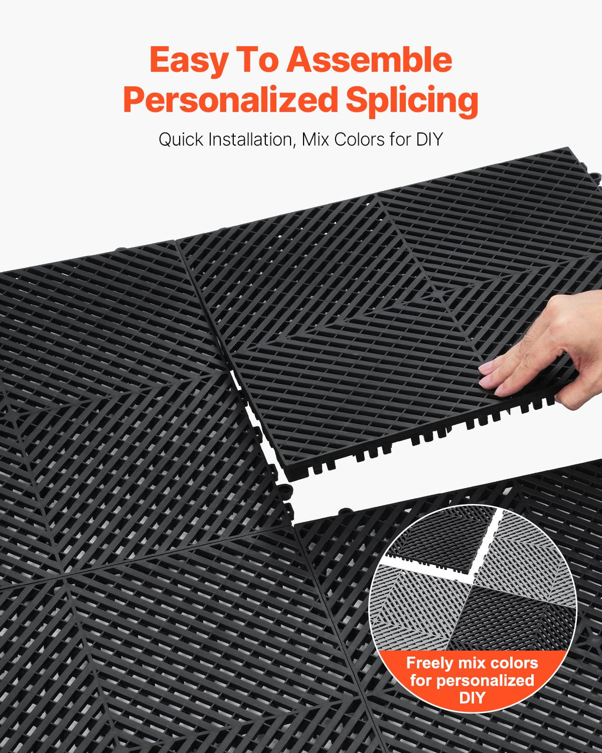 VEVOR Interlocking Drainage Mat, 15.7” x 15.7” Modular Interlocking Cushion, 24 Pcs Splicing Drainage Mats, Non-Slip Black PP Drainage Floor Tile and Shower Mat, for Garage, Garden, Kitchen & Outdoor - CKPSD157157I4GH6AV0 - view 6