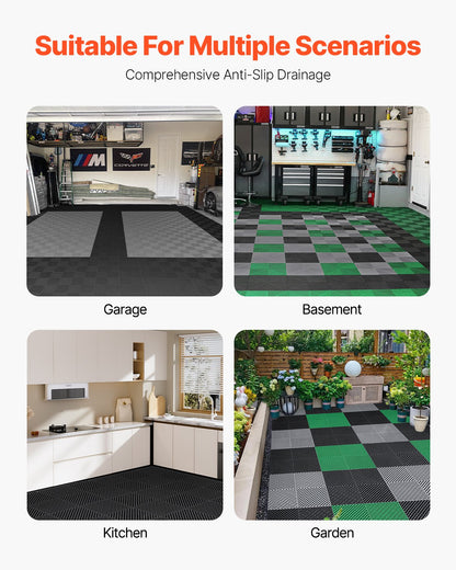 VEVOR Interlocking Drainage Mat, 15.7” x 15.7” Modular Interlocking Cushion, 24 Pcs Splicing Drainage Mats, Non-Slip Black PP Drainage Floor Tile and Shower Mat, for Garage, Garden, Kitchen & Outdoor - CKPSD157157I4GH6AV0 - view 7