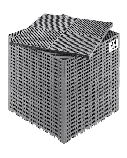 VEVOR Interlocking Drainage Mat, 15.7” x 15.7” Modular Interlocking Cushion, 24 Pcs Splicing Drainage Mats, Non-Slip Gray PP Drainage Floor Tile and Shower Mat, for Garage, Garden, Kitchen & Outdoor - CKPSD157157IYIV1HV0 - view 1