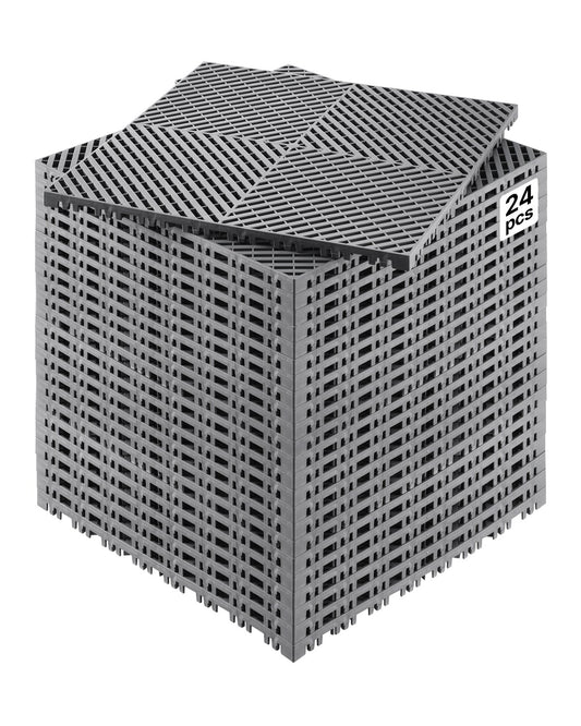 VEVOR Interlocking Drainage Mat, 15.7” x 15.7” Modular Interlocking Cushion, 24 Pcs Splicing Drainage Mats, Non-Slip Gray PP Drainage Floor Tile and Shower Mat, for Garage, Garden, Kitchen & Outdoor - CKPSD157157IYIV1HV0 - view 1