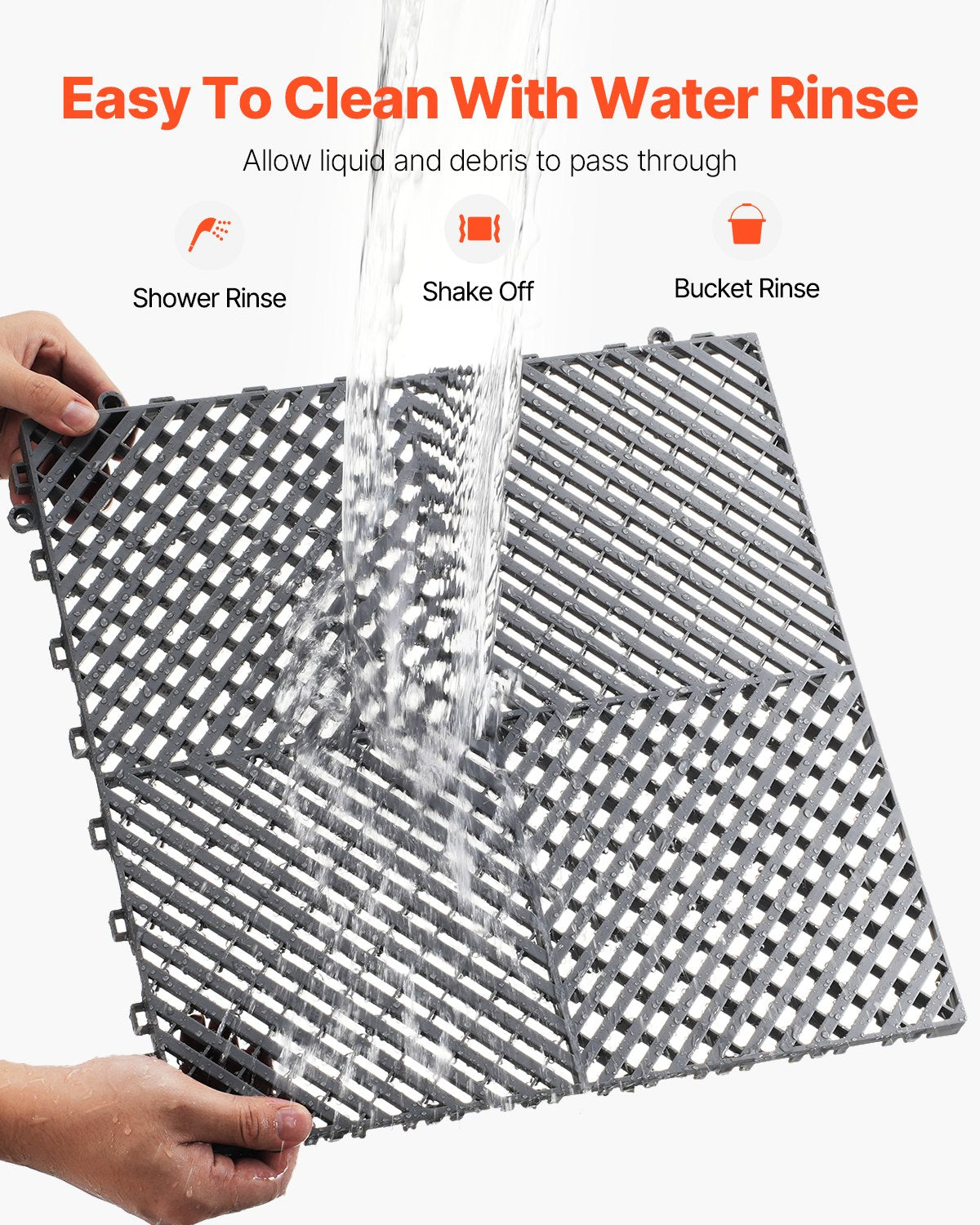 VEVOR Interlocking Drainage Mat, 15.7” x 15.7” Modular Interlocking Cushion, 24 Pcs Splicing Drainage Mats, Non-Slip Gray PP Drainage Floor Tile and Shower Mat, for Garage, Garden, Kitchen & Outdoor - CKPSD157157IYIV1HV0 - view 5