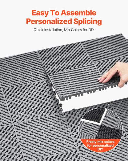 VEVOR Interlocking Drainage Mat, 15.7” x 15.7” Modular Interlocking Cushion, 24 Pcs Splicing Drainage Mats, Non-Slip Gray PP Drainage Floor Tile and Shower Mat, for Garage, Garden, Kitchen & Outdoor - CKPSD157157IYIV1HV0 - view 6