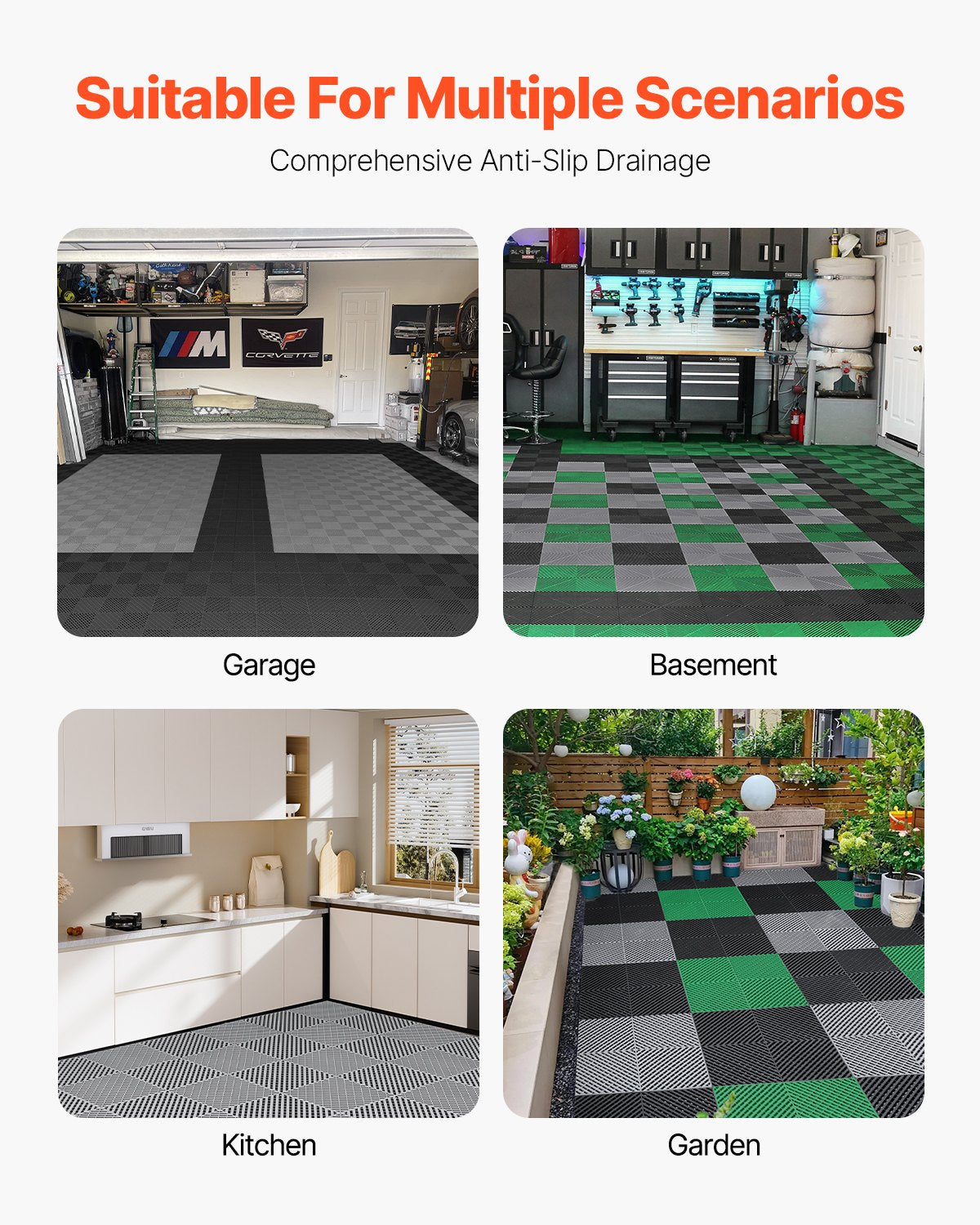 VEVOR Interlocking Drainage Mat, 15.7” x 15.7” Modular Interlocking Cushion, 24 Pcs Splicing Drainage Mats, Non-Slip Gray PP Drainage Floor Tile and Shower Mat, for Garage, Garden, Kitchen & Outdoor - CKPSD157157IYIV1HV0 - view 7