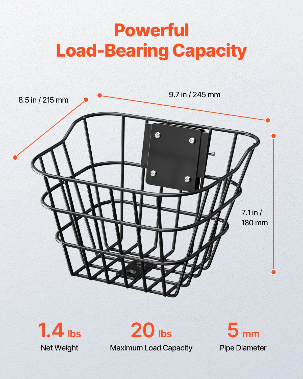 VEVOR Front Bike Basket, Electric Scooter Basket with Fixed Bracket - Max Bearing 20 lbs, Construct from Solid Steel, Kids Bike Basket/Adult Bicycle Basket/Knee Electric Scooter Accessories - CKQXJSSZWNCB5GFNHV0 - view 3