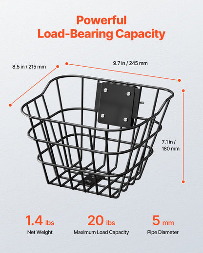 VEVOR Front Bike Basket, Electric Scooter Basket with Fixed Bracket - Max Bearing 20 lbs, Construct from Solid Steel, Kids Bike Basket/Adult Bicycle Basket/Knee Electric Scooter Accessories - CKQXJSSZWNCB5GFNHV0 - view 3