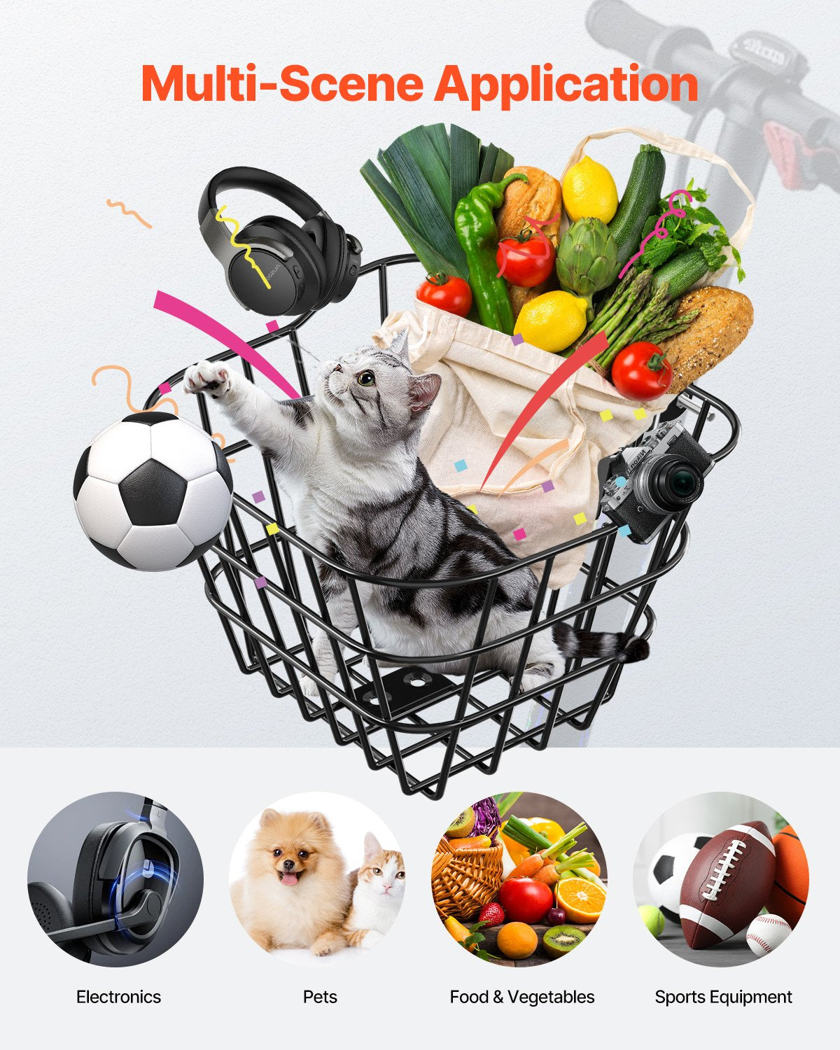 VEVOR Front Bike Basket, Electric Scooter Basket with Fixed Bracket - Max Bearing 20 lbs, Construct from Solid Steel, Kids Bike Basket/Adult Bicycle Basket/Knee Electric Scooter Accessories - CKQXJSSZWNCB5GFNHV0 - view 5