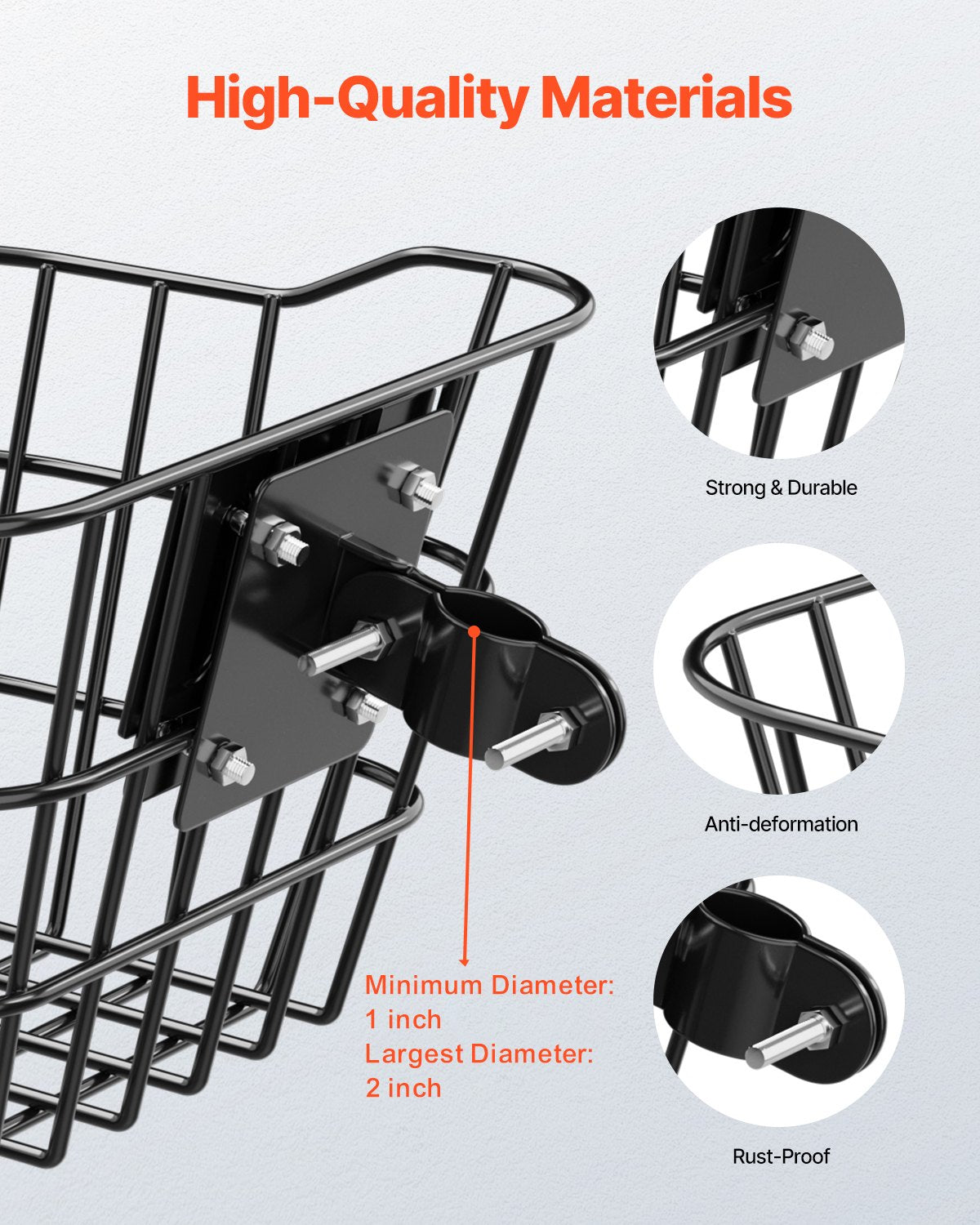 VEVOR Front Bike Basket, Electric Scooter Basket with Fixed Bracket - Max Bearing 20 lbs, Construct from Solid Steel, Kids Bike Basket/Adult Bicycle Basket/Knee Electric Scooter Accessories - CKQXJSSZWNCB5GFNHV0 - view 6