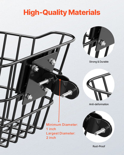VEVOR Front Bike Basket, Electric Scooter Basket with Fixed Bracket - Max Bearing 20 lbs, Construct from Solid Steel, Kids Bike Basket/Adult Bicycle Basket/Knee Electric Scooter Accessories - CKQXJSSZWNCB5GFNHV0 - view 6