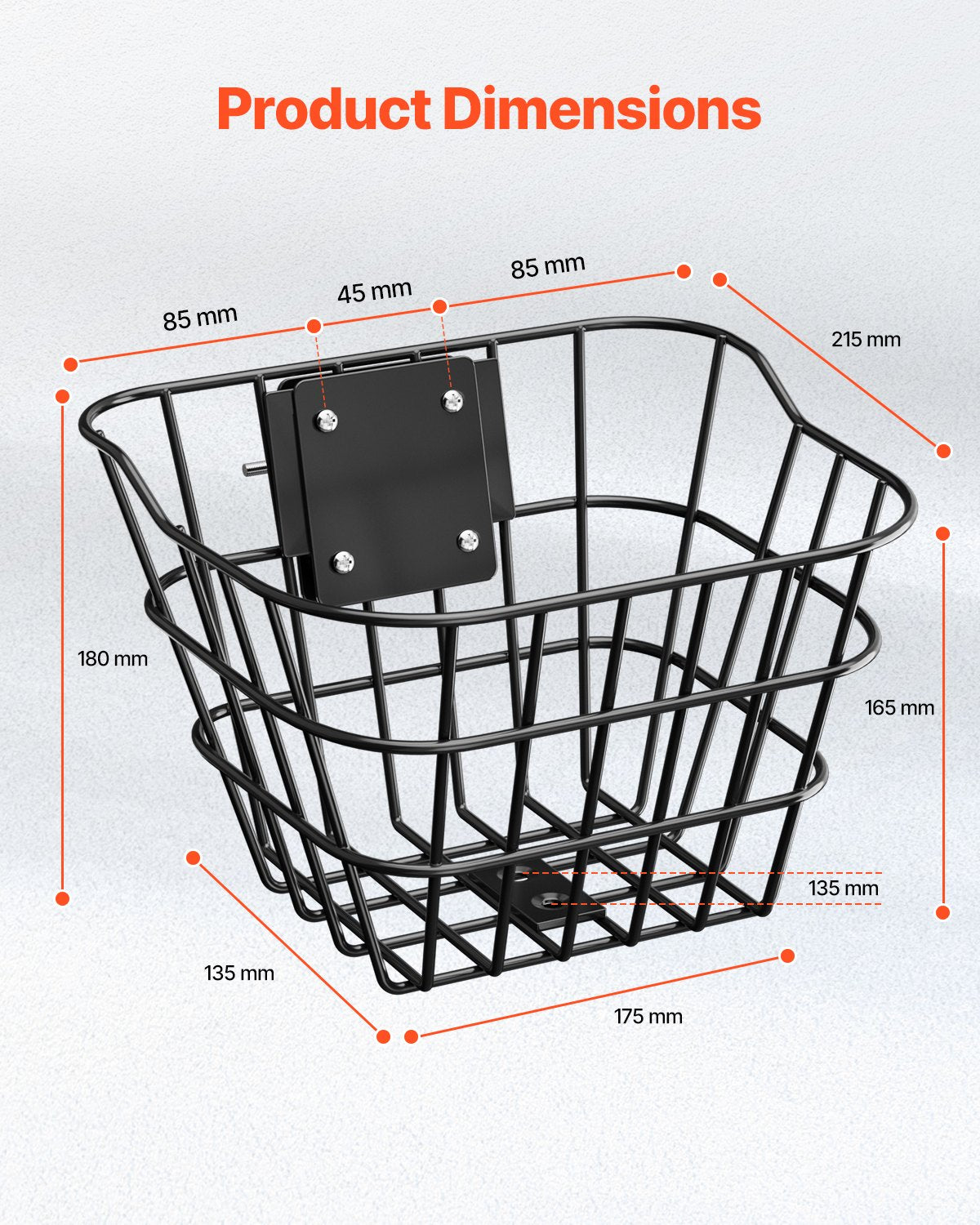 VEVOR Front Bike Basket, Electric Scooter Basket with Fixed Bracket - Max Bearing 20 lbs, Construct from Solid Steel, Kids Bike Basket/Adult Bicycle Basket/Knee Electric Scooter Accessories - CKQXJSSZWNCB5GFNHV0 - view 7