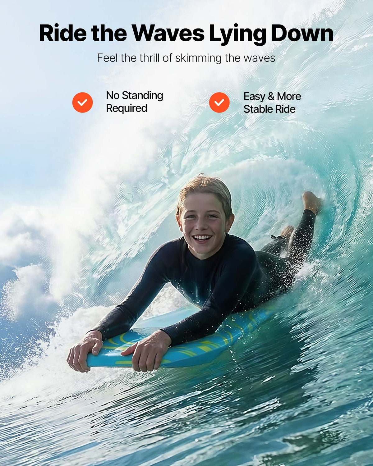 VEVOR 42-Inch Bodyboard, Body Board Trainer with EPS Foam Core & Wrist Leash, UV-Resistant Beach Bodyboard for Beginners, Youth Up to 180 lbs - CLBPB40INCH04X1XU001V0 - view 3