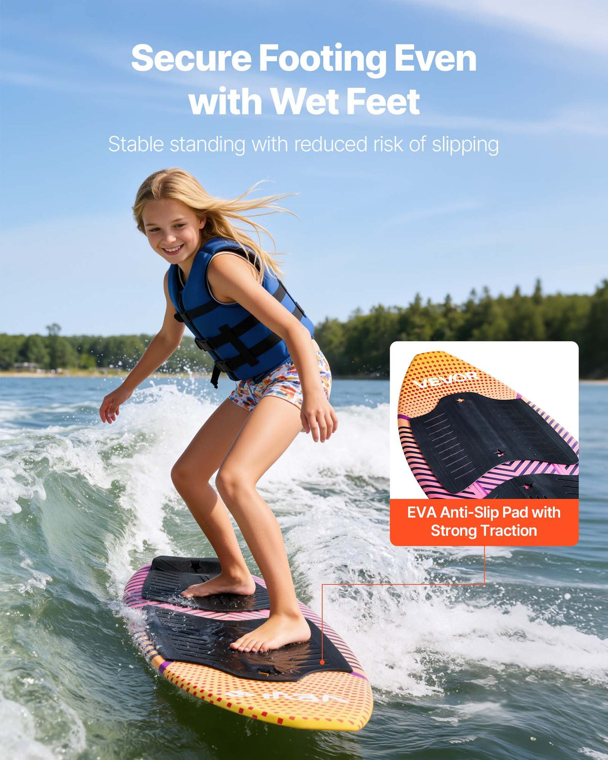 VEVOR 45-Inch Wakesurf Board, Wake Surfing Board with EPS Foam Core &  EVA Non-Slip Pad, UV-Resistant Wakesurfing Boards for Youth Up to 110 lbs - CLBWBWLB3FT9JTH3X001V0 - view 5