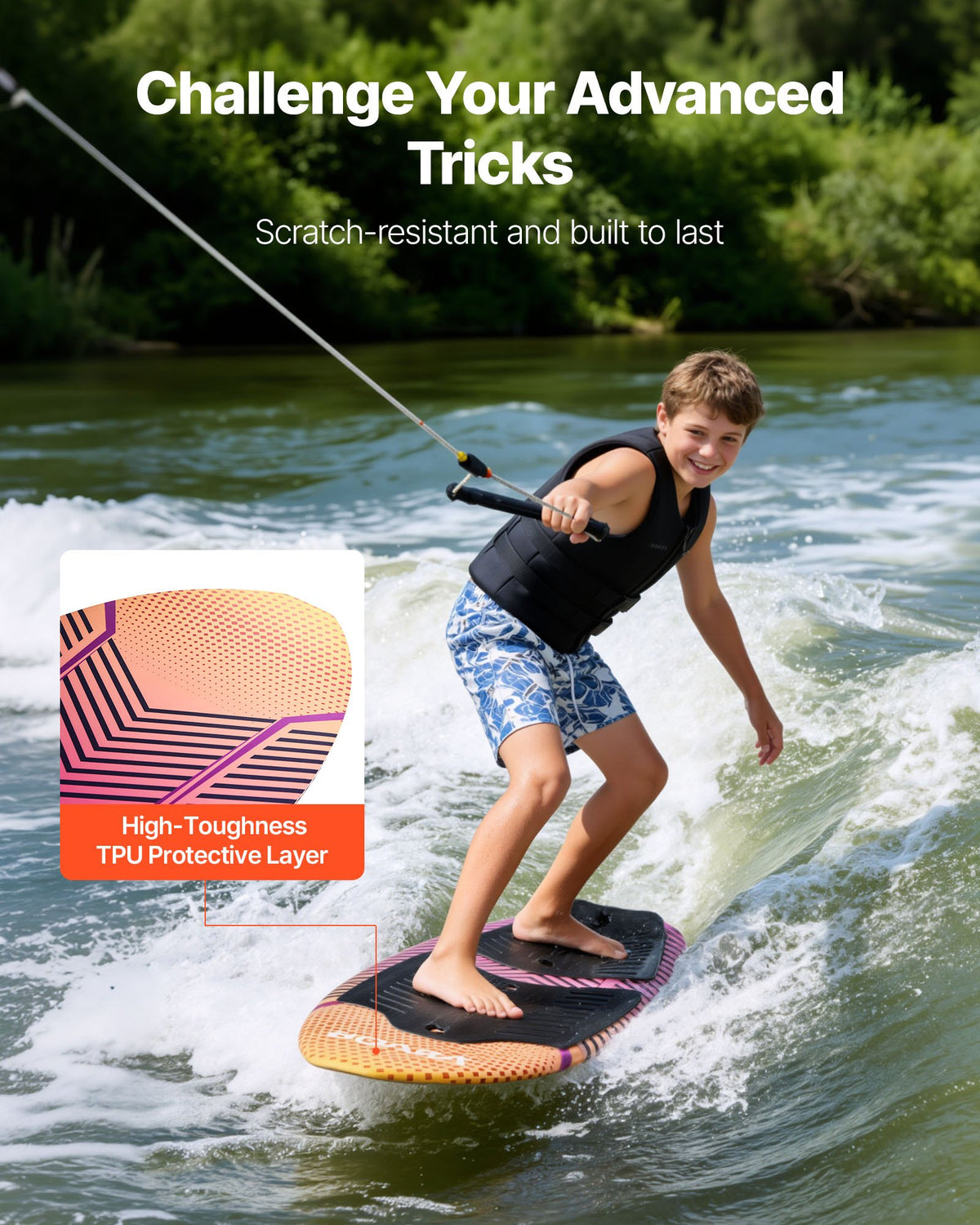 VEVOR 45-Inch Wakesurf Board, Wake Surfing Board with EPS Foam Core &  EVA Non-Slip Pad, UV-Resistant Wakesurfing Boards for Youth Up to 110 lbs - CLBWBWLB3FT9JTH3X001V0 - view 7