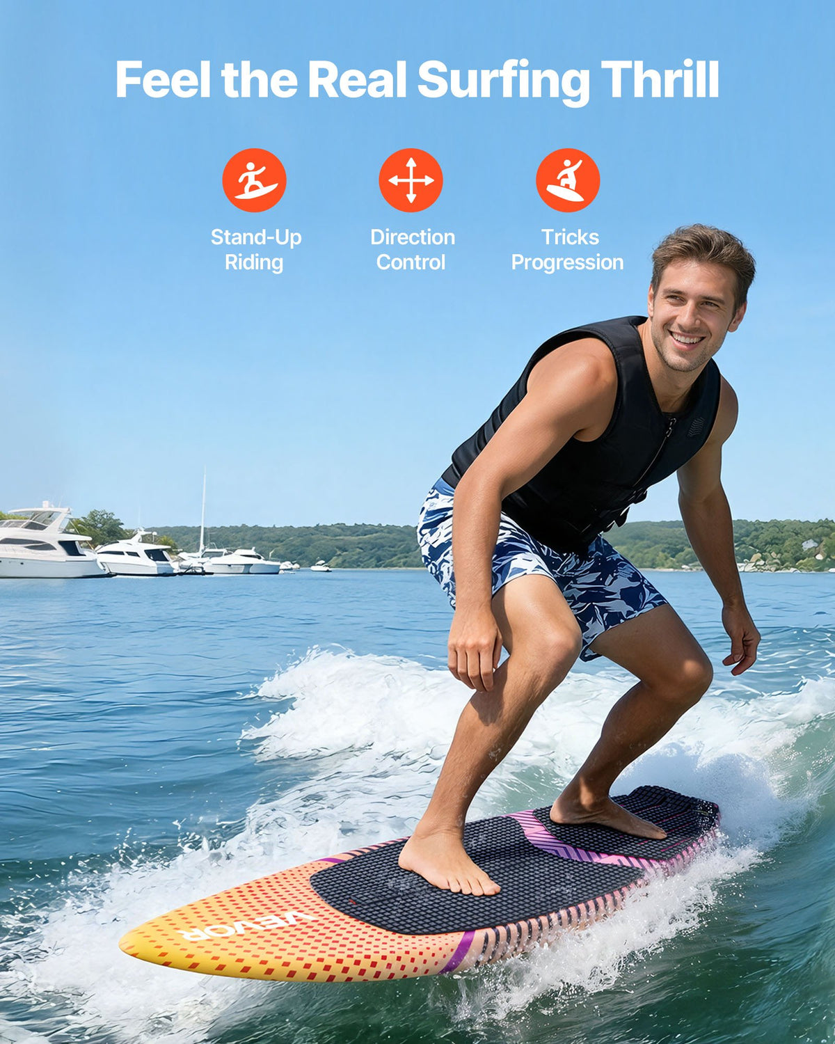 VEVOR 63-Inch Wakesurf Board, Wake Surfing Board with EPS Foam Core, EVA Non-Slip Pad & 3 Tail Fins, UV-Resistant Wakesurfing Boards for Adults Up to 250 lbs - CLBWBWLB5FT4YH7UR001V0 - view 3