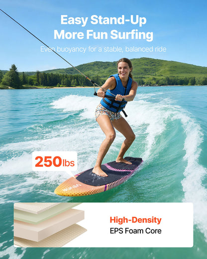 VEVOR 63-Inch Wakesurf Board, Wake Surfing Board with EPS Foam Core, EVA Non-Slip Pad & 3 Tail Fins, UV-Resistant Wakesurfing Boards for Adults Up to 250 lbs - CLBWBWLB5FT4YH7UR001V0 - view 4