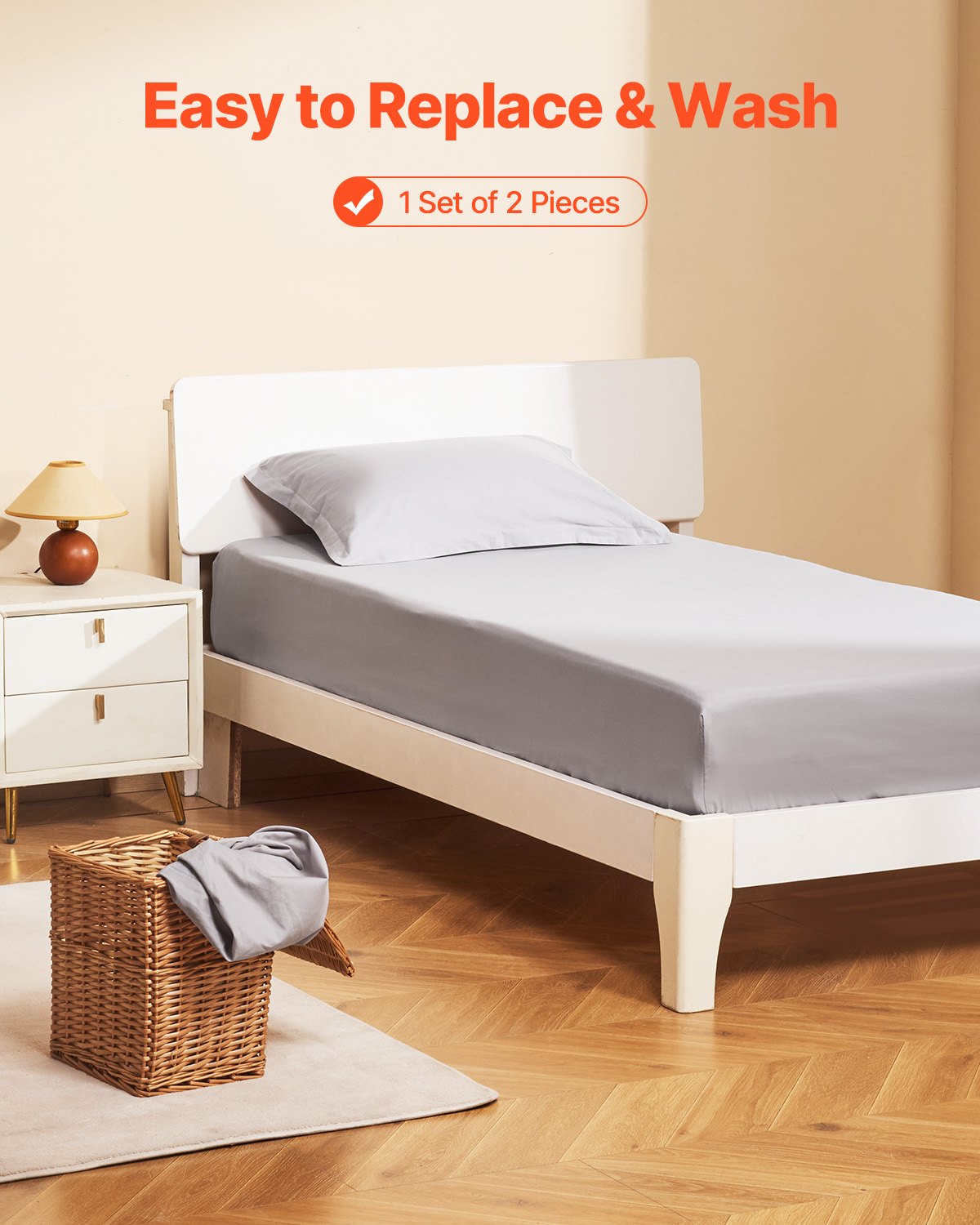 VEVOR Fitted Sheet, 1 Set of 2 Pieces, Twin Size Elastic Fitted Sheet with High-Quality Microfiber, Wear-Resistant & Breathable Twin Fitted Sheet with Single-Sided Brushing, Fit for 15 in Mattress - CLDLTWIN7539KL4HSV0 - view 7