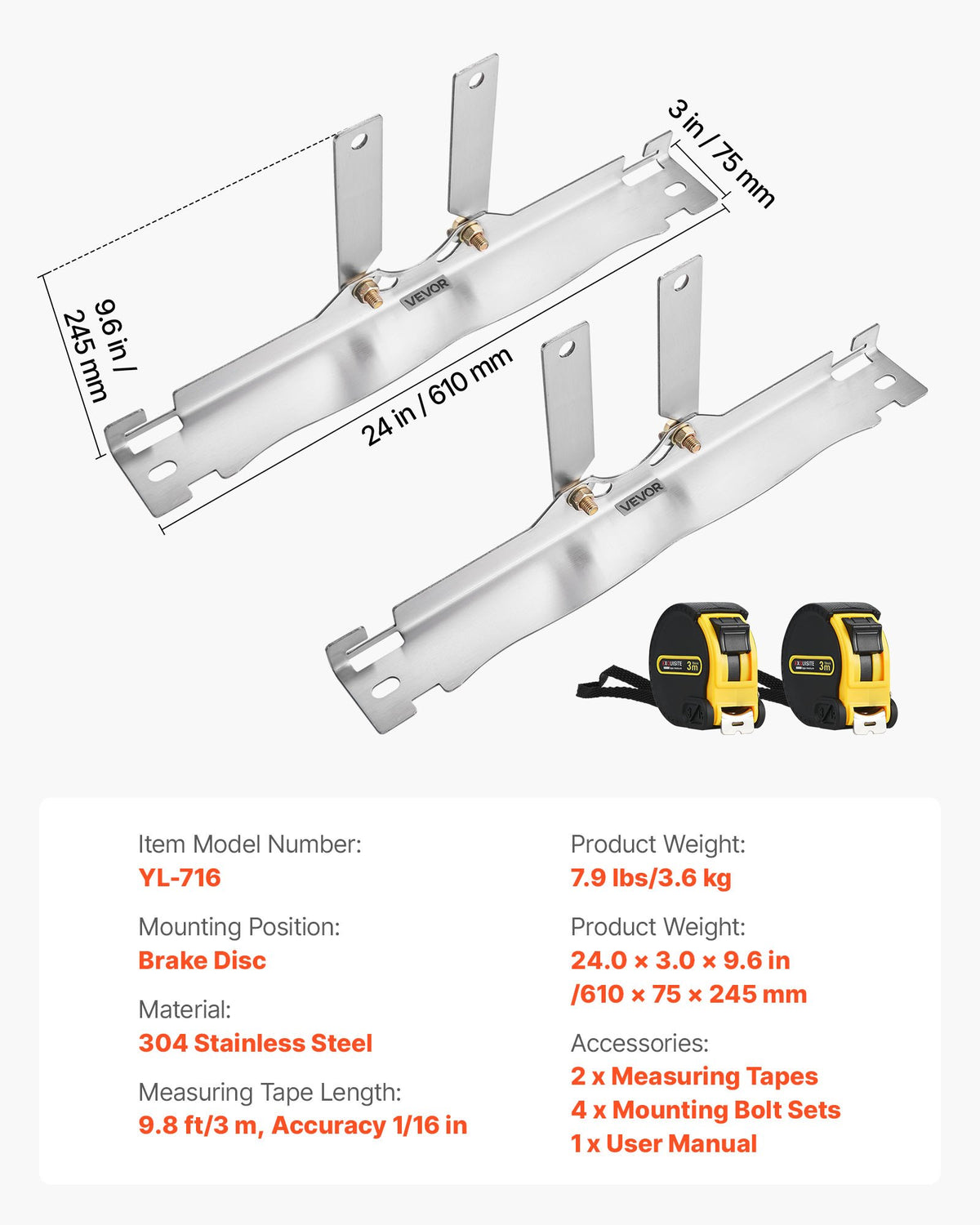 VEVOR Wheel Alignment Tool, 2 PCS Stainless Steel Heavy Duty Toe Alignment Plates with 2 Measuring Tapes, Accurate Automotive Wheel Tools for Home Use, Compatible with Cars, Trucks, SUVs, and Vehicle - CLDWJJBXG0BDUG9SD001V0 - view 8