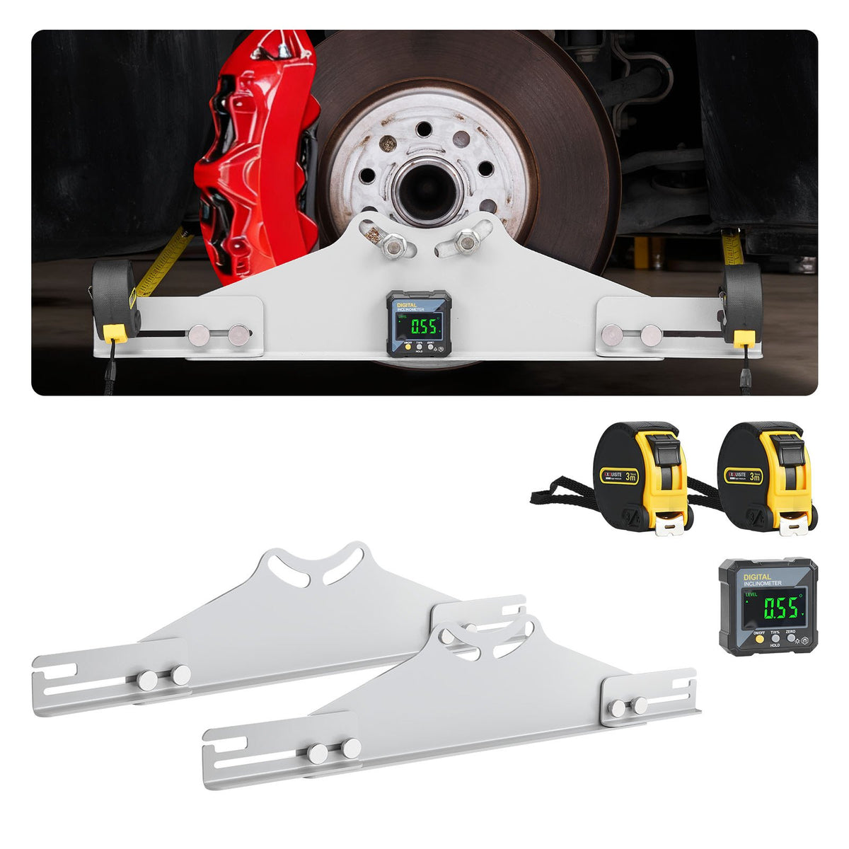VEVOR Wheel Alignment Tool, 2 PCS Carbon Steel Heavy Duty Toe & Camber Alignment Plates with Digital Angle Finder, 2 Measuring Tapes, Accurate Automotive Wheel Tools for Home Use, Fits Car Truck SUV - CLDWJJBXG0DSJO9UF001V9 - view 1
