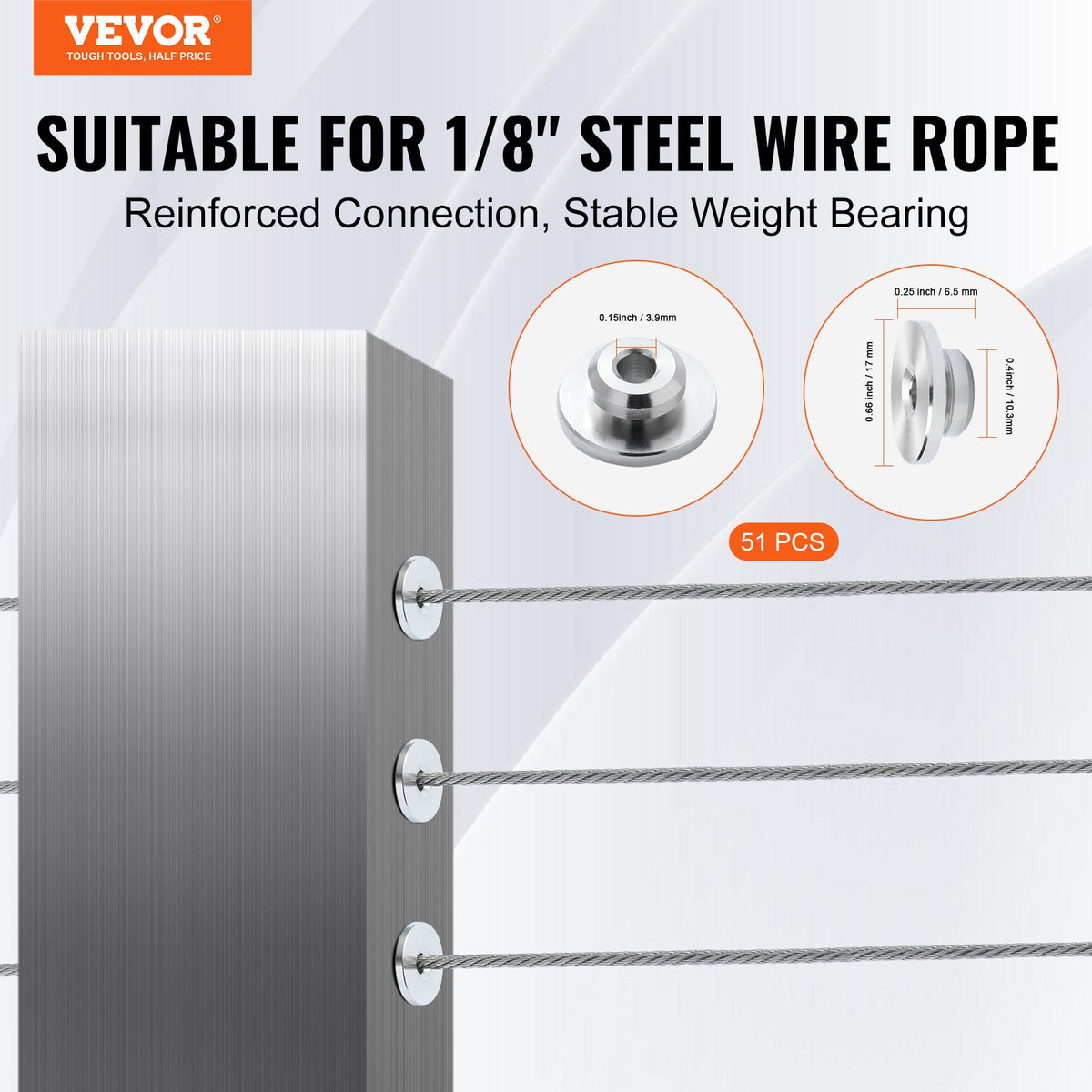 VEVOR 51Pack Cable Railing Kit 1/8" Wheel Protector Sleeves, Bundle with Black Invisible 1/8" Swage Tensioner and Terminal, Cable Railing Post Safeguard Covers for 0.41inch Horizontal Hole Post - CLHT51JYS000TOHGMV0 - view 3