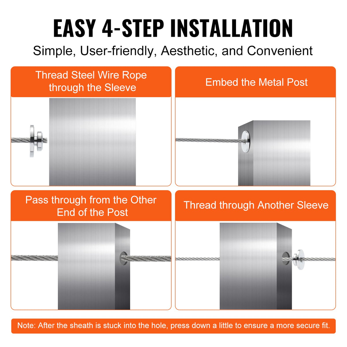 VEVOR 51Pack Cable Railing Kit 1/8" Wheel Protector Sleeves, Bundle with Black Invisible 1/8" Swage Tensioner and Terminal, Cable Railing Post Safeguard Covers for 0.41inch Horizontal Hole Post - CLHT51JYS000TOHGMV0 - view 7