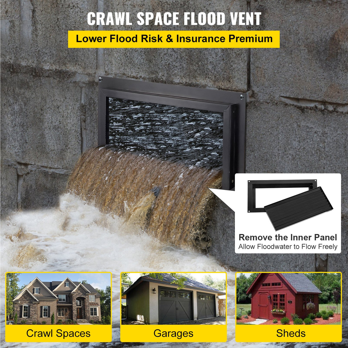 VEVOR Crawl Space Flood Vent Foundation Flood Vent 8"Height x 16"Width Wall Vent - CLHT8×16ABSUV4IC1V0 - view 2