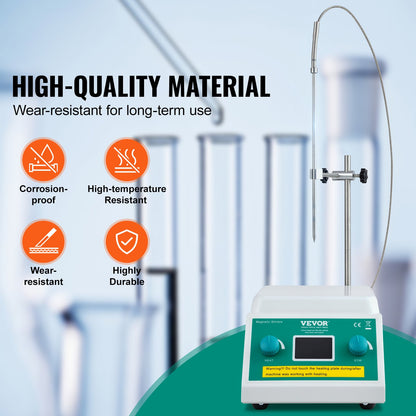 VEVOR Magnetic Stirrer Hot Plate, Max 212 ℉ / 100 ℃, 0-2000 RPM Hot Plate with Magnetic Stirrer, 2000mL Hot Plate Stirrer with LED Screen, Support Stand and Stir Bars Included, 500W Heating Power - CLJBJ1JRS200A5R0VV1 - view 5