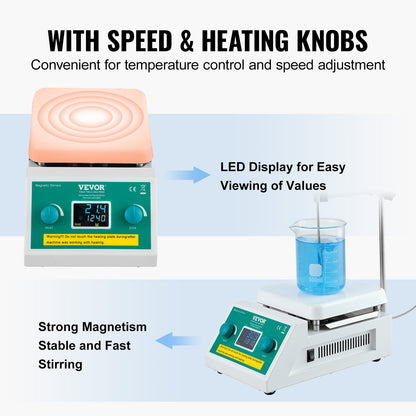 VEVOR Magnetic Stirrer Hot Plate, Max 212 ℉ / 100 ℃, 0-2000 RPM Hot Plate with Magnetic Stirrer, 2000mL Hot Plate Stirrer with LED Screen, Support Stand and Stir Bars Included, 500W Heating Power - CLJBJ1JRS200A5R0VV1 - view 6