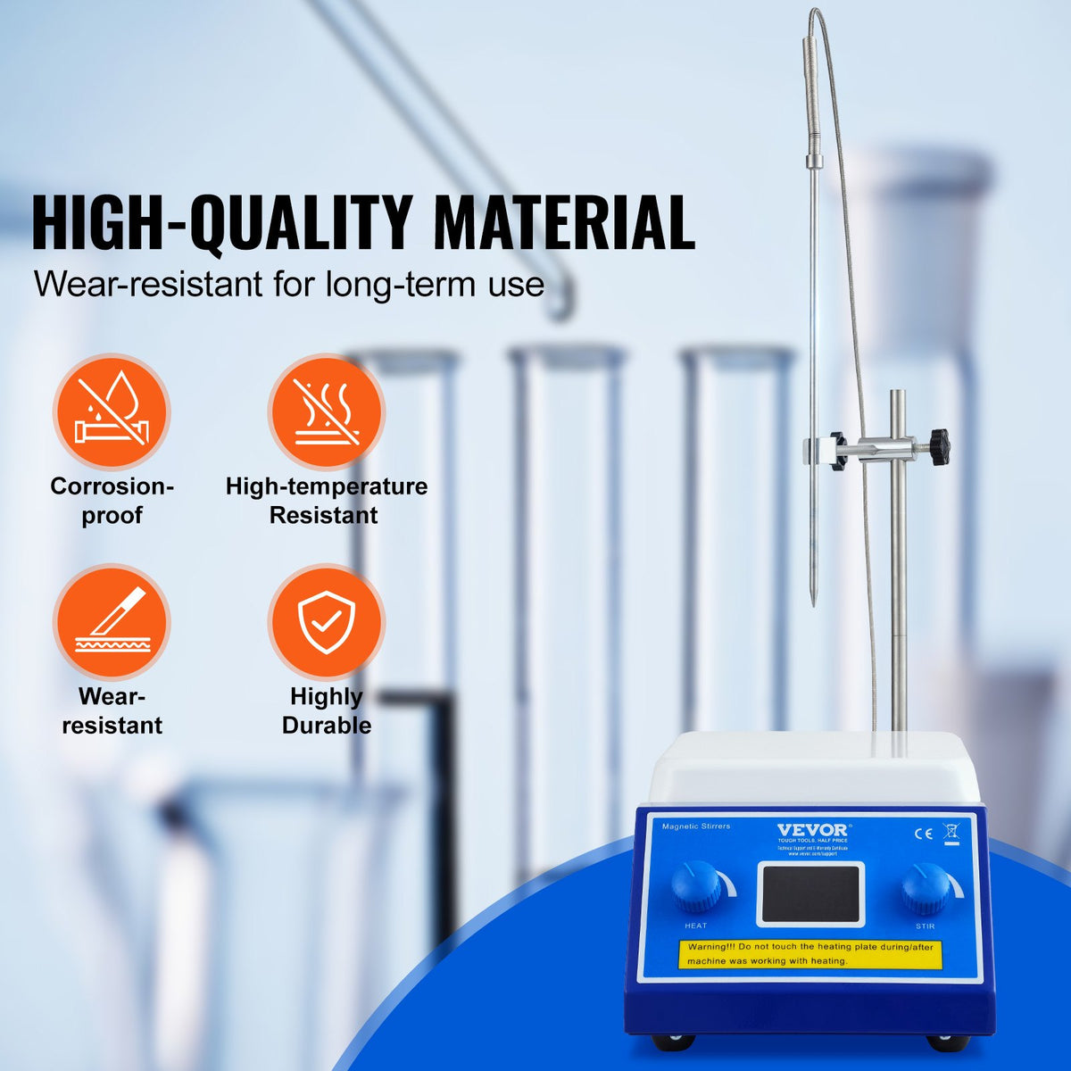 VEVOR Magnetic Stirrer Hot Plate, Max 572°F/300°C, 0-2000 RPM Hot Plate with Magnetic Stirrer, 5000mL Hot Plate Stirrer with LED Screen, Support Stand and Stir Bars Included, 500W Heating Power - CLJBJ1JRS5002S20JV1 - view 5