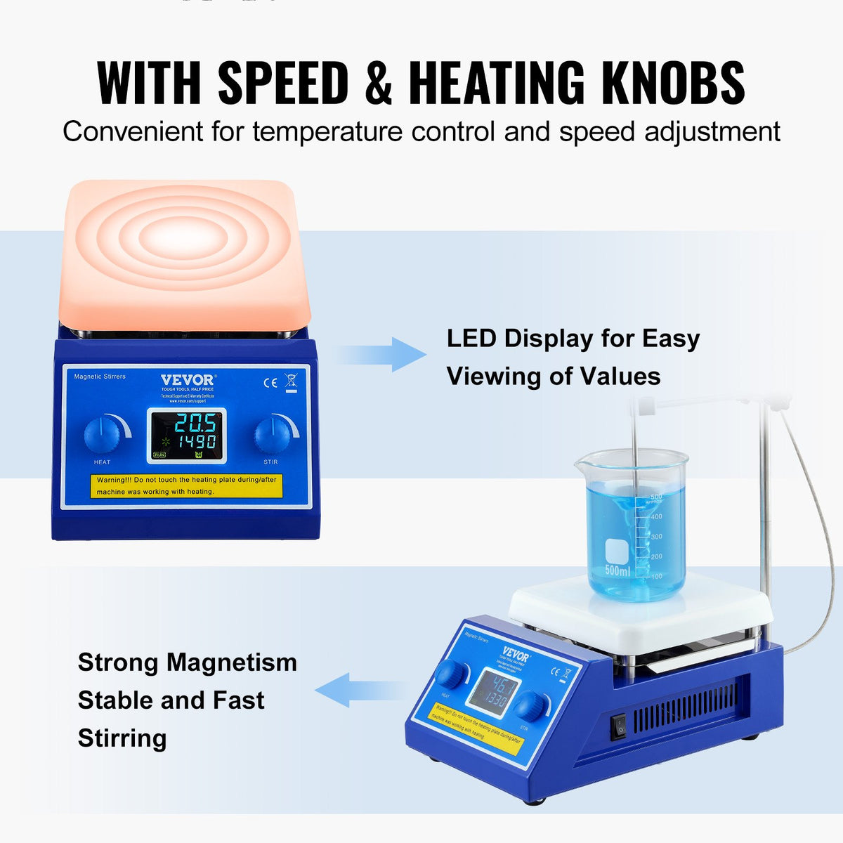 VEVOR Magnetic Stirrer Hot Plate, Max 572°F/300°C, 0-2000 RPM Hot Plate with Magnetic Stirrer, 5000mL Hot Plate Stirrer with LED Screen, Support Stand and Stir Bars Included, 500W Heating Power - CLJBJ1JRS5002S20JV1 - view 6