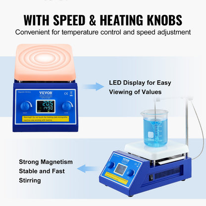 VEVOR Magnetic Stirrer Hot Plate, Max 572°F/300°C, 0-2000 RPM Hot Plate with Magnetic Stirrer, 5000mL Hot Plate Stirrer with LED Screen, Support Stand and Stir Bars Included, 500W Heating Power - CLJBJ1JRS5002S20JV1 - view 6