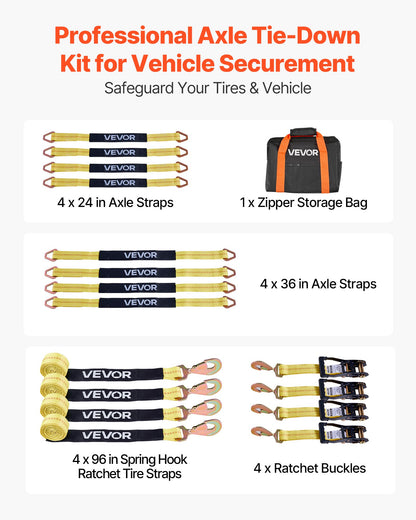VEVOR Wheel Chock Tie-Down Kit, Axle Type Trailer Tie Down Strap, Car Tie Down Kit with Break Strength 10009 lbs, Working Load 3333 lbs, Trailer Ratchet Strap for ATV, UTV, & Heavy-Duty Pickup Trucks - CLJGTJ2CZXDHSWC35001V0 - view 3
