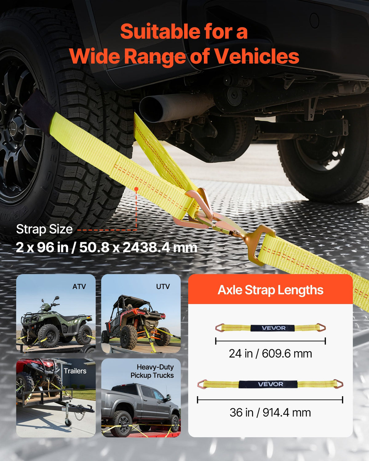VEVOR Wheel Chock Tie-Down Kit, Axle Type Trailer Tie Down Strap, Car Tie Down Kit with Break Strength 10009 lbs, Working Load 3333 lbs, Trailer Ratchet Strap for ATV, UTV, & Heavy-Duty Pickup Trucks - CLJGTJ2CZXDHSWC35001V0 - view 5