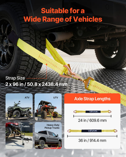 VEVOR Wheel Chock Tie-Down Kit, Axle Type Trailer Tie Down Strap, Car Tie Down Kit with Break Strength 10009 lbs, Working Load 3333 lbs, Trailer Ratchet Strap for ATV, UTV, & Heavy-Duty Pickup Trucks - CLJGTJ2CZXDHSWC35001V0 - view 5