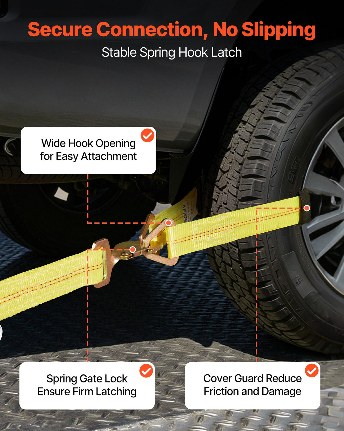 VEVOR Wheel Chock Tie-Down Kit, Axle Type Trailer Tie Down Strap, Car Tie Down Kit with Break Strength 10009 lbs, Working Load 3333 lbs, Trailer Ratchet Strap for ATV, UTV, & Heavy-Duty Pickup Trucks - CLJGTJ2CZXDHSWC35001V0 - view 6